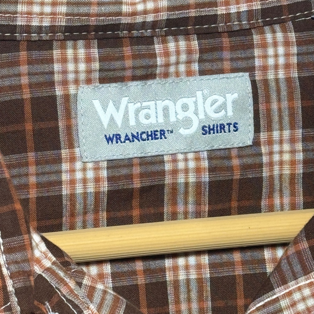 Wrangler Wrancher Mens XL Brown Plaid Western Pearl Snap Long Sleeve Shirt - Picture 2 of 7